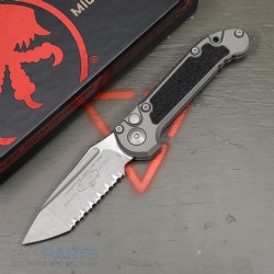 MICROTECH LUDT GEN III AUTO KNIFE, T/E, NATURAL CLEAR, 3.5 INCH, APOCALYPTIC, FULL SERRATIONS, 1136-12APNC