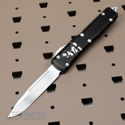 MICROTECH ULTRATECH STEAMBOAT WILLIE, S/E OTF, BLACK, 3.4 INCH, DISTRESSED WHITE, 121-1SB