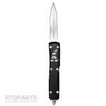 MICROTECH ULTRATECH STEAMBOAT WILLIE, D/E OTF, BLACK, 3.4 INCH, DISTRESSED WHITE, 122-1SB
