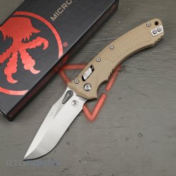 MICROTECH AMPHIBIAN, S/E, RAM-LOK, TAN, FRAG G10, 3.9 INCH, STONEWASH, 137RL-10FRGTTA