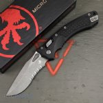 MICROTECH AMPHIBIAN, S/E, RAM-LOK, BLACK, FRAG G10, 3.9 INCH, APOCALYPTIC, SERRATED, 137RL-11APFRGTBK