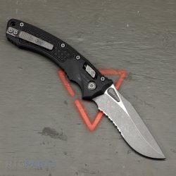 MICROTECH AMPHIBIAN, S/E, RAM-LOK, BLACK, FRAG G10, 3.9 INCH, APOCALYPTIC, SERRATED, 137RL-11APFRGTBK