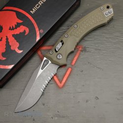 MICROTECH AMPHIBIAN, S/E, RAM-LOK, OD GREEN, FRAG G10, 3.9 INCH, APOCALYPTIC, SERRATED, 137RL-11APFRGTOD