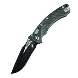 MICROTECH AMPHIBIAN, S/E, RAM-LOK, BLACK DISTRESSED ALUMINUM, 3.9 INCH, BLACK BLADE, 137RL-1FLVB