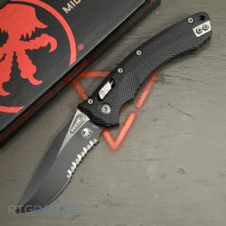 MICROTECH AMPHIBIAN, S/E, RAM-LOK, BLACK G10, 3.9 INCH, BLACK BLADE, SERRATED, 137RL-2FLGTBK