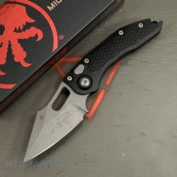 MICROTECH STITCH AUTO, S/E, BLACK ALUMINUM HANDLE, 3.7 INCH, APOCALYPTIC BLADE, 169-10AP