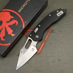 MICROTECH STITCH, S/E, RAM-LOK, BLACK FLUTED G10, 3.7 INCH, STONEWASH, 169RL-10FLGTBK