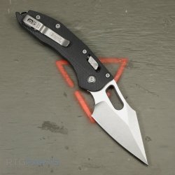 MICROTECH STITCH, S/E, RAM-LOK, BLACK FLUTED G10, 3.7 INCH, STONEWASH, 169RL-10FLGTBK