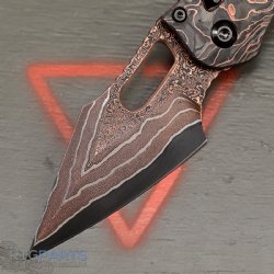 MICROTECH STITCH, S/E, RAM-LOK, BAKER FORGE DAMASCUS, PROTECH COMPOSITES LIVE WIRE CARBON SCALES, 3.7 INCH, 169RL-16MS1