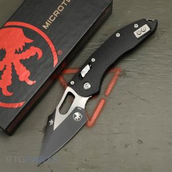 MICROTECH STITCH, S/E, RAM-LOK, BLACK FLUTED G10, 3.7 INCH, BLACK BLADE, 169RL-1FLGTBK