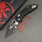 MICROTECH STITCH, S/E, RAM-LOK, BLACK, FLUTED G10, 3.7 INCH, BLACK BLADE, SERRATED, 169RL-2FLGTBK