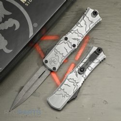 MICROTECH HERA II MINI D/E OTF, AUTOMATIC KNIFE, BRUSHED METAL HALLOWEEN BATS, 3 INCH, APOCALYPTIC, 1702M-1BMHWBAS