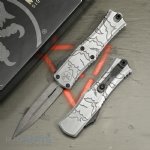 MICROTECH HERA II MINI D/E OTF, AUTOMATIC KNIFE, BRUSHED METAL HALLOWEEN BATS, 3 INCH, APOCALYPTIC, 1702M-1BMHWBAS