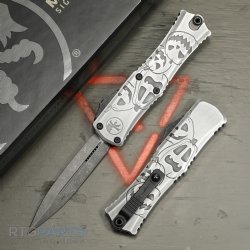 MICROTECH HERA II MINI D/E OTF, AUTOMATIC KNIFE, BRUSHED METAL HALLOWEEN JACK-O'-LANTERN, 3 INCH, APOCALYPTIC, 1702M-1BMHWJLS