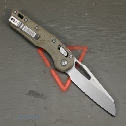 MICROTECH MSI LAWNMAN, S/E, RAM-LOK, GREEN FRAG G10, 3.9 INCH, STONEWASH, FULLY SERRATED, 210-12FRGTODLM