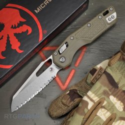 MICROTECH MSI LAWNMAN, S/E, RAM-LOK, GREEN FRAG G10, 3.9 INCH, STONEWASH, FULLY SERRATED, 210-12FRGTODLM