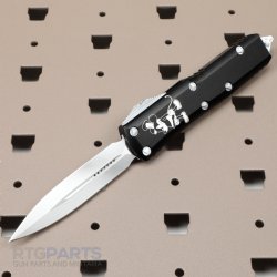 MICROTECH UTX-85 STEAMBOAT WILLIE D/E OTF AUTOMATIC KNIFE, BLACK, 3.125 INCH, DISTRESSED WHITE, 232-1SB