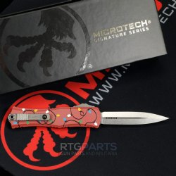 MICROTECH HERA II MINI D/E OTF, AUTOMATIC KNIFE, CHRISTMAS RED, 3 INCH, STONEWASH, 1702M-10RDCMAS