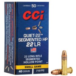 CCI QUIET-22 .22LR 40GR SEGMENTED HOLLOW POINT, 50RD/BOX