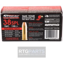 AMMO INC STREAK 38 SPECIAL 158GR TMC, NON-INCENDIARY TRACER, RED, 50RD BOX