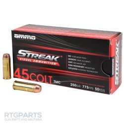 AMMO INC STREAK 45 COLT 250GR TMC, NON-INCENDIARY TRACER, RED, 50RD BOX