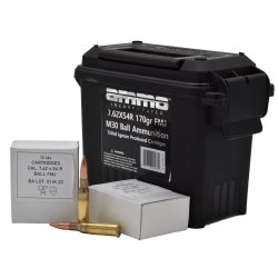 AMMO INC 7.62X54R BRASS CASED 170GR FMJ M30 BALL, 150RD CAN