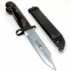 POLISH AKM TYPE 1 BAYONET, DARK BAKELITE GRIP, FITS STAMPED AK47 AKM AK74, G-VG