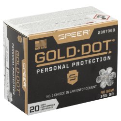 SPEER GOLD DOT .40SW 165GR JACKETED HOLLOW POINT, 20RD BOX
