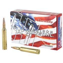 HORNADY AMERICAN WHITETAIL 25-06 REM 117GR INTERLOCK BTSP, 20RD/BOX