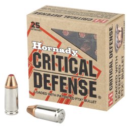 HORNADY CRITICAL DEFENSE 9MM 115GR FTX FLEXTIP, 25RD BOX