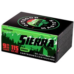 SIERRA BULLETS OUTDOOR MASTER 9MM 115GR JACKETED HOLLOW POINT, 20RD BOX