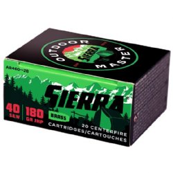SIERRA BULLETS OUTDOOR MASTER 40SW 180GR JACKETED HOLLOW POINT, 20RD BOX