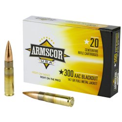 ARMSCOR 300 BLACKOUT 147GR FMJ, 20RD/BOX