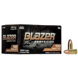 BLAZER BRASS 9MM 115GR FMJ, 100RD BULK BOX