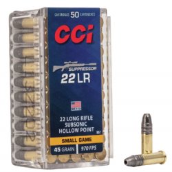 CCI SUPPRESSOR .22LR 45GR SUBSONIC HOLLOW POINT, 50RD/BOX