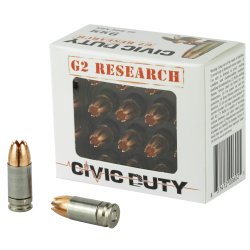 G2 RESEARCH CIVIC DUTY 9MM 94GR HOLLOW POINT,  20RD BOX