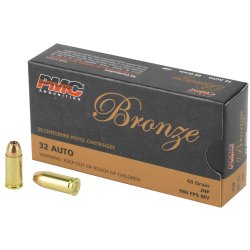 PMC BRONZE AMMUNITION 32ACP 60GR JACKETED HOLLOW POINT, 50RD/BOX