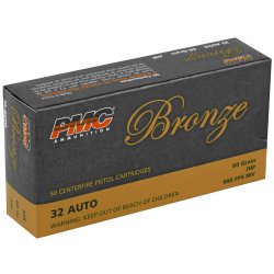 PMC BRONZE AMMUNITION 32ACP 60GR JACKETED HOLLOW POINT, 50RD/BOX