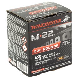 WINCHESTER M-22 .22LR 40GR COPPER PLATED ROUND NOSE, 500RD BOX