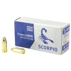 SCORPIO 9MM 124GR FMJ, 50RD BOX