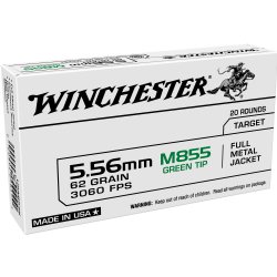 WINCHESTER GREEN TIP M855 556NATO 62GR FULL METAL JACKET, 20RD/BOX