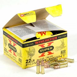 WINCHESTER SUPER-X POWER-POINT  .22LR 40GR COPPER PLATED HOLLOW POINT, 222RD/BOX
