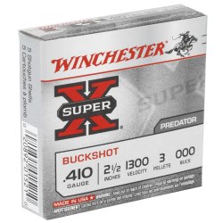 WINCHESTER SUPER-X 410GA 2.5" 000 BUCKSHOT, 3 PELLETS, 5/BOX