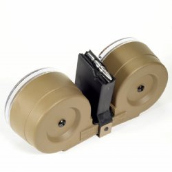 RWB AR15 100RD DOUBLE DRUM MAG WITH POUCH, TAN