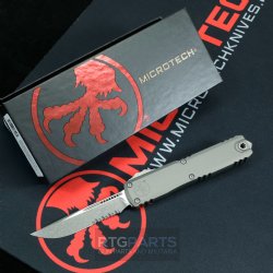 MICROTECH ULTRATECH GEN III ZERO BLADE PLAY OTF AUTOMATIC KNIFE, NATURAL CLEAR, 3.5" M390 D/E PARTIAL SERRATED, APOCALYPTIC, 1121-11APNC