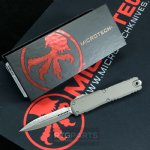 MICROTECH ULTRATECH GEN III ZERO BLADE PLAY OTF AUTOMATIC KNIFE, NATURAL CLEAR, 3.5" M390 D/E DAGGER, FULL SERRATED, APOCALYPTIC, 1122-12APNC