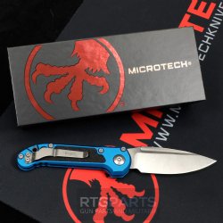 MICROTECH LUDT GEN III AUTO KNIFE, S/E, BLUE, 3.5 INCH, STONEWASH, 1135-10BL