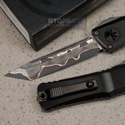 MICROTECH COMBAT TROODON MARFIONE SELECT T/E, BAKER FORGE COPPERMAI DAMASCUS, BLACK DLC HARD CUT HANDLE, 1144-16MS1