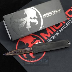 MICROTECH CYPHER II MARFIONE SELECT D/E BLUED BAKER FORGE COPPERMAI DAMASCUS, BLACK AIRCRAFT ALLOY W/ BLUE TITANIUM ACCENTS, 1242-16MS2