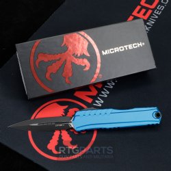 MICROTECH CYPHER II D/E OTF AUTOMATIC KNIFE, BLUE, 3.5 INCH TACTICAL BLACK, 1242-1BL